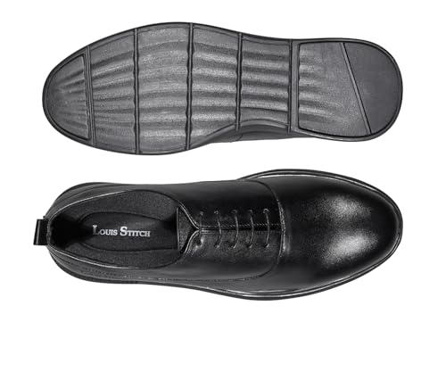 LOUIS STITCH Jet Black Leather Shoes for Men | Lightweight Men’s Derbys | Comfortable Derbys Shoes | LSLXPLDBJB| UK-9