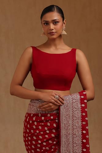 Soch Womens Fuchsia Georgette Embroidered Saree With Zari