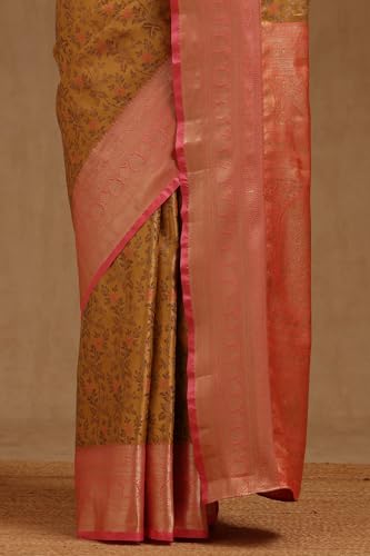 Soch Womens Mustard Silk Blend Floral Zari Woven Saree