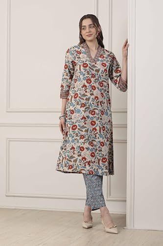 Biba Women White Cotton Straight Kurta Pants Set_40