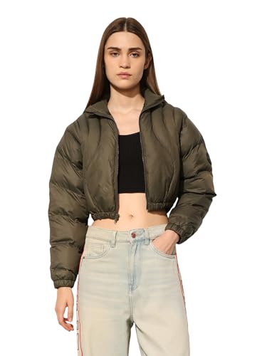 ONLY Women's Solid Regular Fit Olive Jacket