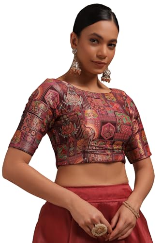 Soch Womens Wine Tussar Floral Print Padded Blouse