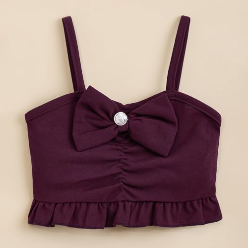 Hopscotch Girls Maroon Sleeveless 2-Piece Bow Applique Blouse and Shorts For Ages (5-6 Years)