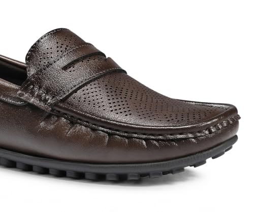 LOUIS STITCH Men’s Brunette Brown Formal Slip-On Loafer Shoes | Soft Touch & Lightweight | LSVSFL-01 |UK-10