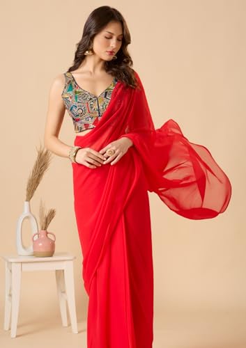 S SALWAR STUDIO Royal Blue Georgette Sweetheart Neck Sleeveless Readymade Blouse