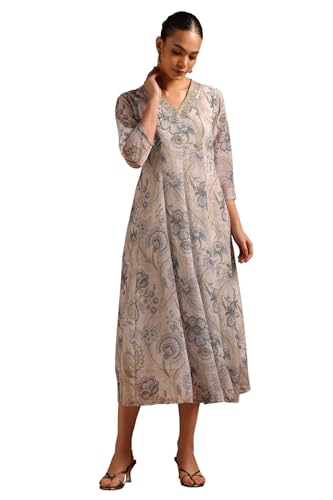 Soch Womens Off White Georgette Ethnic Motifs Dress with Thread Work