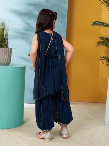 Aarika Girls Ethnic Wear Teal Blue Colour Thread Sequin Embroidery Georgette Kurti Patiala Set With Sling Bag (4-10 Years)