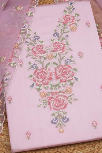 Soch Womens Lavender Crinkle Chiffon Embroidered Unstitch Dress Material With Stone Work