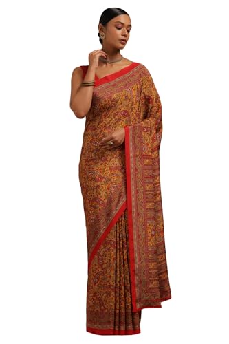 Soch Womens Red Crepe Ethnic Motifs Saree