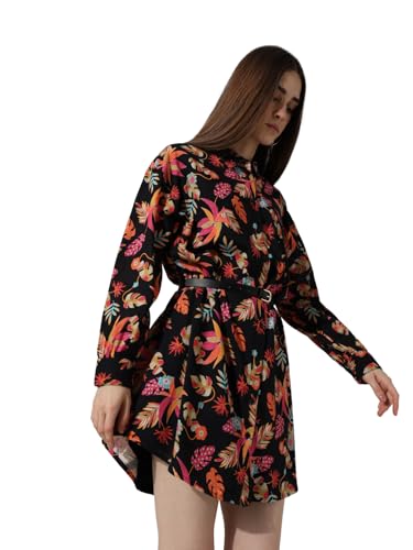 ONLY Women Printed Cotton Above Knee Black Shirt Dress