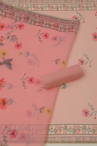 Soch Womens Peach Kota Botanical Print Unstitched Dress Material With Thread Work