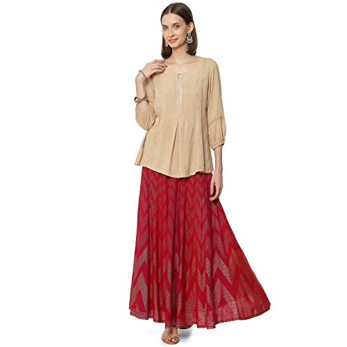 Rangriti Women's Red Viscose Ethnic Maxi Skirt