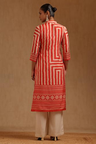 Soch Womens Orange Russian Silk Geometric Kurta with Tassels