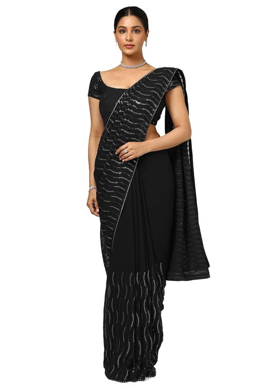 Soch Womens Black Sequin Embellished Georgette Saree