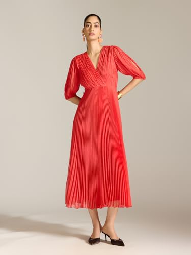 Label RITU KUMAR Red Demi 3/4Th Sleeves Solid Long Dress