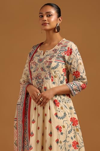 Soch Womens Cream Mul Chanderi Floral Salwar Suit With Hand Embroidery and Sequin Details