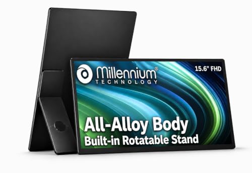 Millennium TECHNOLOGY 15.6 Inch FHD Portable Monitor | All Alloy Body | Ultra-Slim Foldable Screen Extender | USB Type-C & HDMI | Compatible with Laptop, PC, Mac (15.6" Metal) (15.6, Inches)