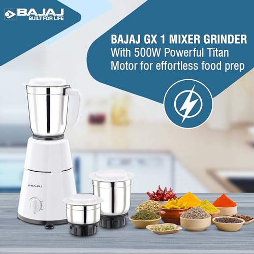 Bajaj 500 Watt GX-1 Mixer Grinder with 3 Jars- white