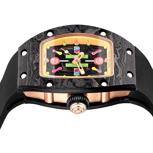FEICE Women's Automatic Wrist Watch Fashion Skeleton Mechanical Watch with Carbon Fiber Strap Waterproof Wristwatch for Ladies FM606Black