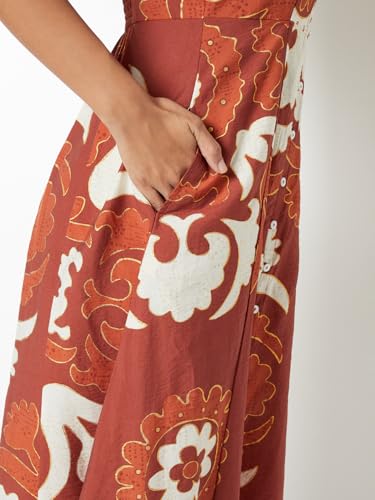 Max Women Printed Midi Dress (Red_S)