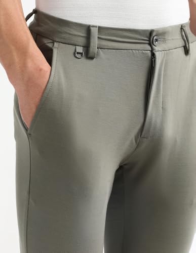 Arrow Sport Men's Solid Super Slim Fit Trousers (ASAKTR2401_Olive_38)