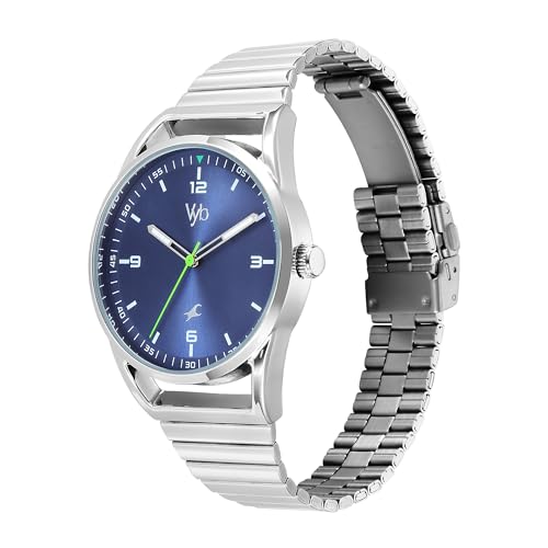 Fastrack Vyb Quartz Analog Blue Dial Steel Sheet Metal Strap Watch for Men-FV30006SM01W