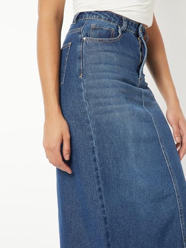 Max Women Washed Denim Skirt (Blue_36)