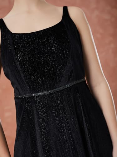 Latin Quarters Women's Black Sleeveless Solid Square Neck Evening Dress_S