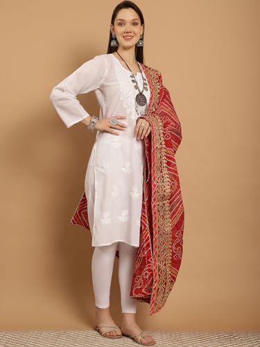 JABAMA Women's 2.3 Meter Cotton Kota Doriya Bandhej Dupatta for Women with Gota Patti Work – Lightweight Ethnic Dupatta for Kurti, Suit & Lehenga | Traditional Rajasthani Bandhani Design