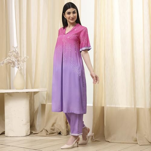 Biba Women Lilac and Pink Printed Straight Co-ord Set_42