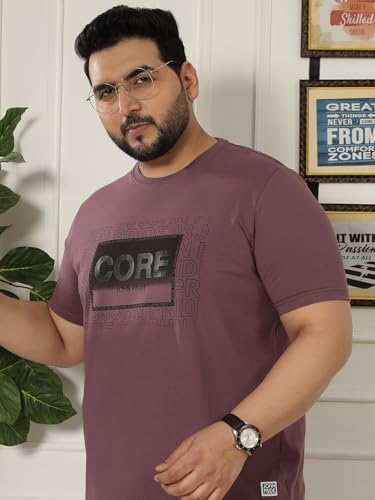 JOHN PRIDE Plus Size Men Regular Fit Printed Short Sleeves Purple Round Neck Stretchable T-Shirt (JPTSR32443_7XL_Purple)