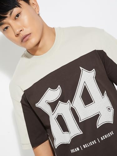 Max URB_N Men Colourblock Oversized T-Shirt (Brown_L)