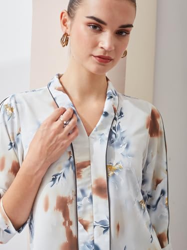 Latin Quarters Women's Off White 3/4Th Sleeves V-Neck Casual Printed Top_XL