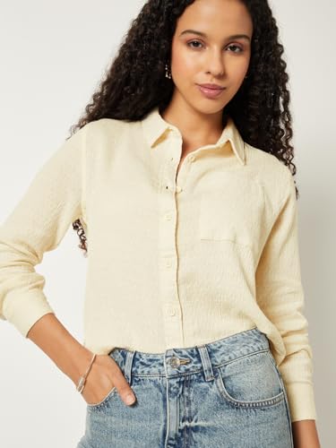 Max Women Textured Regular Fit Shirt (Beige_XL)