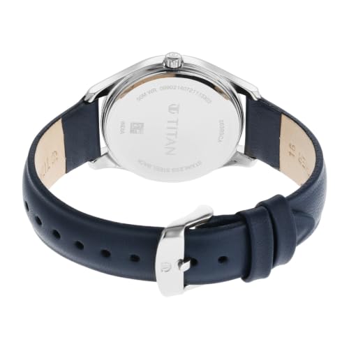 Titan Plain 3 Hands Work Wear Silver White Round Dial Blue Ceramic Leather Strap Womens Watch - NR2639SL07