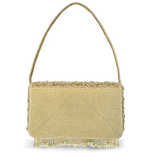 Peora Gold Clutch Purses for Women Stone Studded Handmade Handbags Party Bridal Clutch