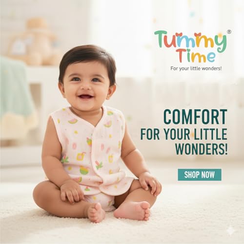 TUMMY TIME Muslin Cotton Jabla for Baby Boys & Girls - Pack of 3 | Soft Button Jhabla Vest for 6 to 12 Months | Baby boy Dress