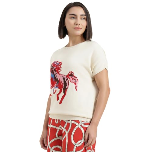United Colors of Benetton Round Neck Self Design Sweater (Size : 2XL) - 26P1594E109BG0R2 Cream
