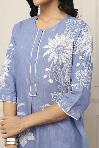 BIBA Women Blue Cotton Straight Kurta Pants Set_36