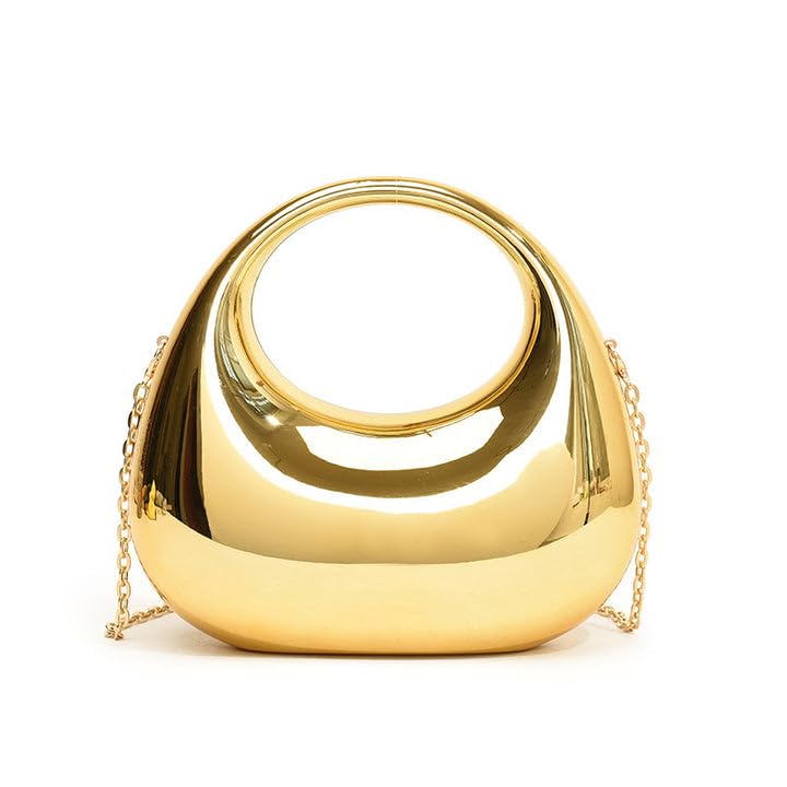 Moon Clutch Purse Acrylic Evening Handbag for Women Crossbody Sling Bags with Detachable Chain Strap Glossy Stylish Latest Ladies Girls Small Size Cute Wallet Party Wedding Gift item (Glossy Golden)