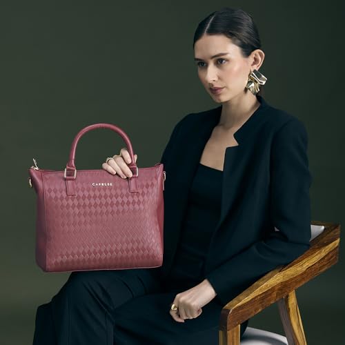 Caprese Maddy Medium Textured Tote Bag for Women with Multi-Compartment | Elegant Shoulder Handbag with Adjustable & Detachable Strap | Fits Up to 16 Inch Laptop | Perfect for Office & Travel (Cherry)