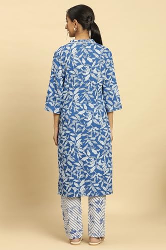 W for Woman Women's Cotton Kurta & Straight Pant (24FEWS10735-123552_Royal Blue