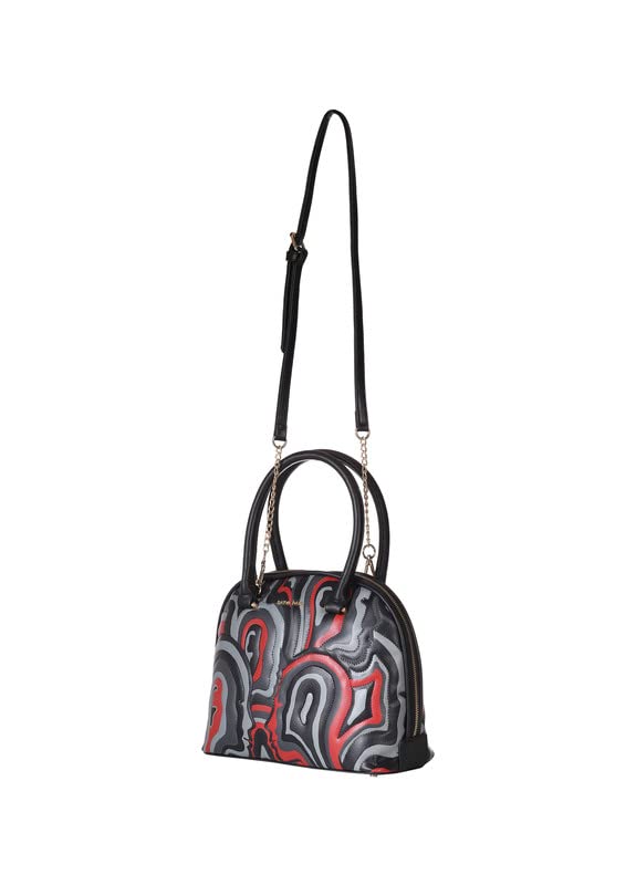 Satya Paul Grey Red PU Printed D Shape Handbags for Women