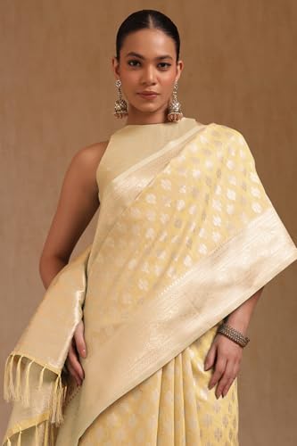 Soch Womens Beige Tussar Zari Woven Saree