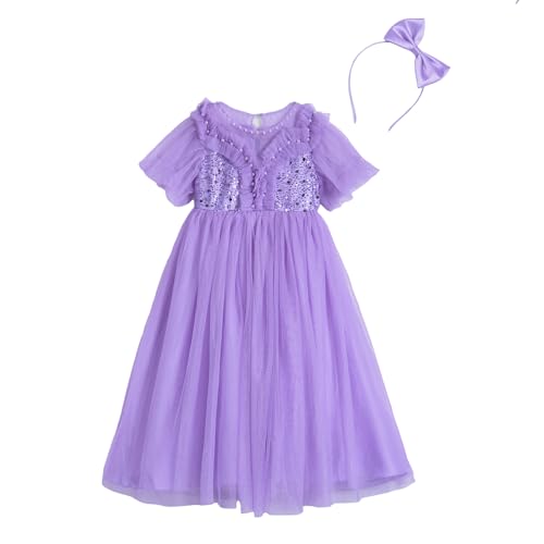 Hopscotch Girls Purple Short Sleeves Sequin Embellished Gown for Age (2-3 Years)