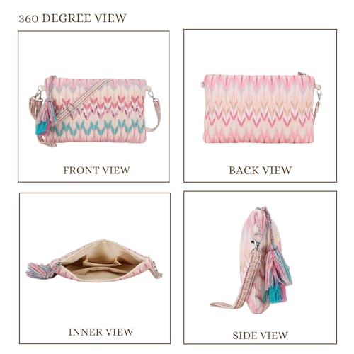 Anekaant Unisex Adult Ghoomar Pastel Pink & Multi Polycotton Ikat Digital Printed Sling Bag
