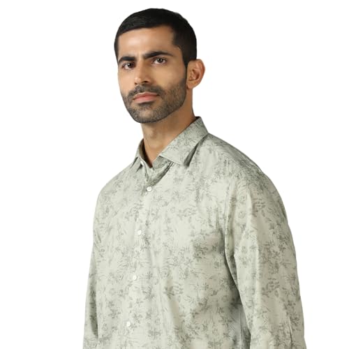 blackberrys Men?s Mint Printed India Slim Fit (Slim Comfort) Shirt | Light Tone Printed Collared Long Sleeve Shirt | Size 40, Color Mint