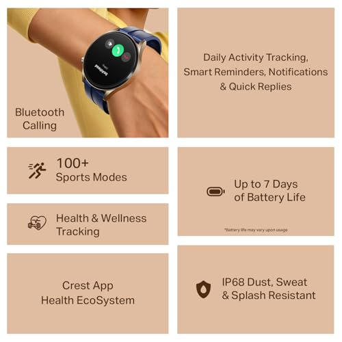 boAt Chrome Horizon, Premium Metal Body, Video Watch Faces, 1.51”(3.83cm) AMOLED Round Display, HRV & VO2 Max, Auto-Activity Detection, ASAP Charge, HRV Smartwatch for Men & Women (Royal Blue)