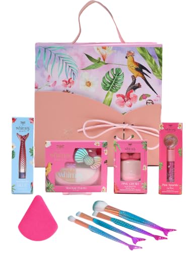 Whimsy Beauty Pretty Hang Bag Beauty Kit | Non-Toxic Beauty Set for Kids & Pre-Teens |Lip Gloss, Lip Tint, Eyeliner, Eyeshadow Palette, Mermaid Brushes & Puff Blender |Vegan & Cruelty-Free (Pack of 9)