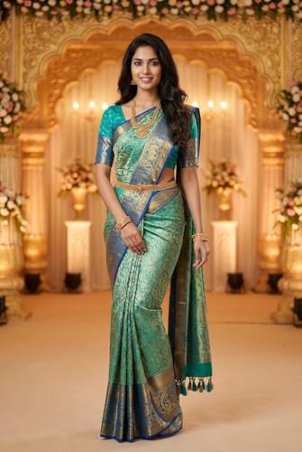 SREE KUMARAN Women's Kanchipuram Silk Pure Pattu Sarees With Blouse (VSK178-7)